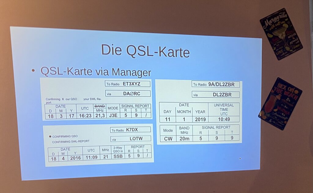 QSL-Karte - Rückseite mit Angaben